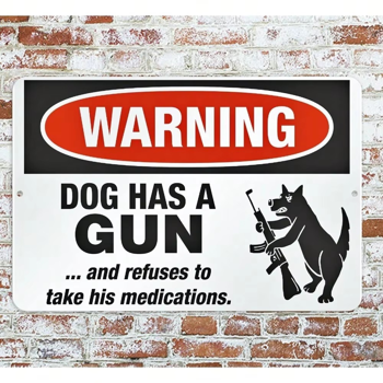 CIFbuy 趣味警示狗狗持枪拒服药标牌金属铝制墙面装饰（TikTok、temu 下自提）