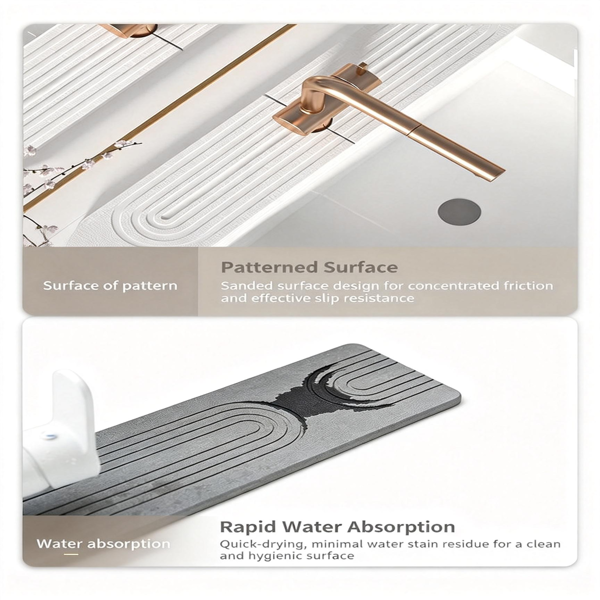 厨房水槽龙头垫 – 硅藻土吸水垫及水槽保护垫，防止潮湿 – 水槽防溅挡板吸水石托盘，适用于浴室台面-5