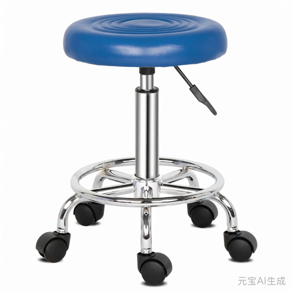 半PU皮 SGS认证气杠 尼龙轮 150kg 蓝色 技师凳 圆形坐垫 哈哈脚-1