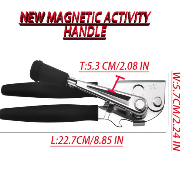 不锈钢手动罐头开瓶器（带磁性） 重型开瓶器 罐刀带橡胶涂层 - 8.9英寸厨房罐头开瓶器，易于握持的手柄（可折叠手柄），便于操作的超大旋钮，适用于大罐的大型手持设计-4