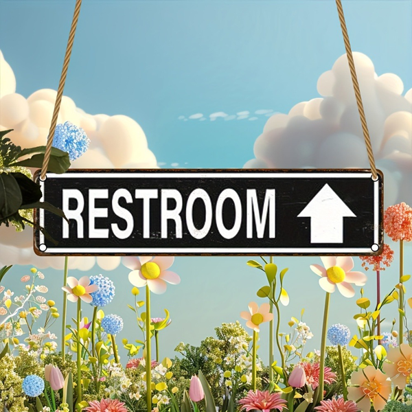 CIFbuy 质朴木制卫生间标识牌公园农舍家居商用英文壁挂装饰牌（TikTok、temu 下自提）-4