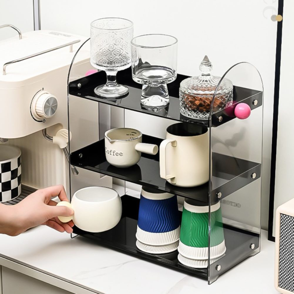 亚克力收纳架桌面分格多层置物架 黑色（不含抽屉）-6