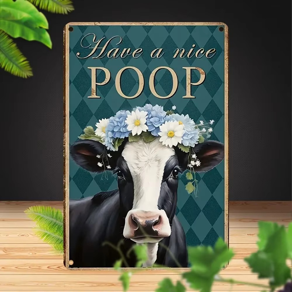 CIFbuy 乡村风花卉奶牛趣味标语铝制标牌家居办公卧室装饰（TikTok、temu 下自提）-6
