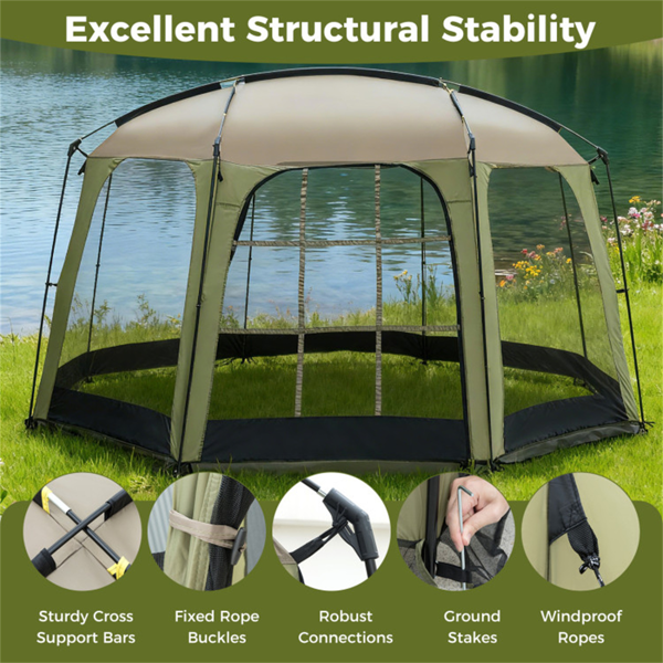 大型6-8人纱屋帐篷，带全网墙，防紫外线室外遮阳棚，带风绳和木桩-10