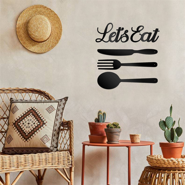 CIFbuy 手工锻铁用餐主题墙饰五件套 复古金属厨房标志雕塑（TikTok、temu下自提）-8