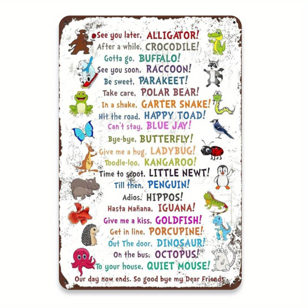 CIFbuy2D 平面彩色趣味动物环绕文字艺术品复古金属墙挂铁牌家居墙面装饰 1 件（ TikTok temu 下自提）-1