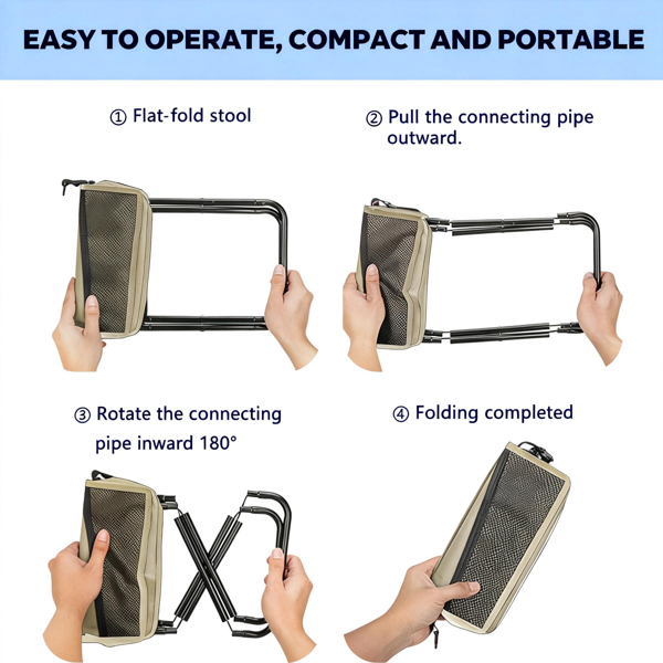 便携式可折叠背包凳，小巧可折叠凳子，可变成背包，登山徒步便携凳，带储物袋 - 真正解放双手，1件装，卡其色-6
