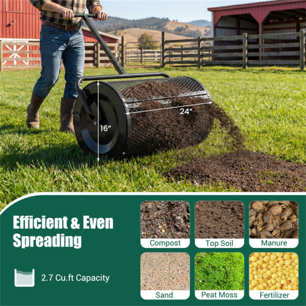 27英寸×16英寸草坪肥料撒布机，带钻石网无结块花园堆肥撒布机-黑色-7