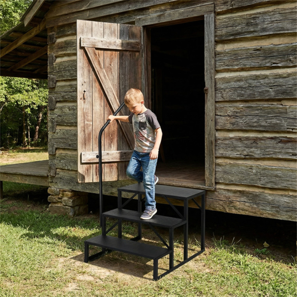 带可调节扶手的重型三步RV踏步凳，可容纳660LBS的金属楼梯-10