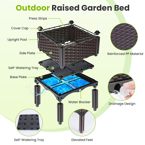 （自提可发加拿大，temu&tk下自提单）高架花坛种植箱，3种尺寸可选，自浇灌式高架花坛，轻质PP材质种植容器，适用于蔬菜、香草、花卉，适合户外露台和阳台-小号-6