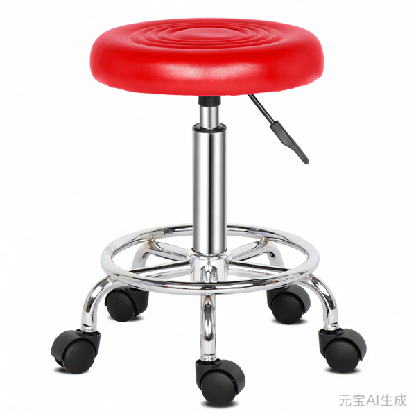 半PU皮 SGS认证气杠 尼龙轮 150kg 红色 技师凳 圆形坐垫 哈哈脚-8