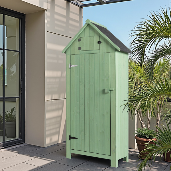 【替换旧编码：75178658】70inch 浅绿色 双坡顶  杉木 庭院木收纳房-25