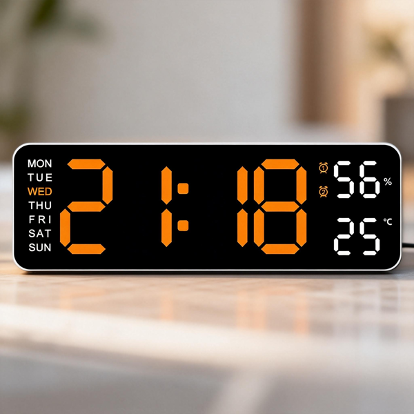 2026新款通用数字挂钟，大显示屏，LED灯，遥控器，倒计时，调光，夏令时，日期，星期，温度-6