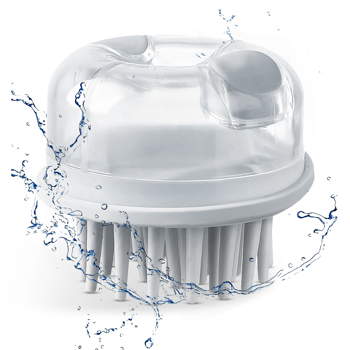 双效刷毛头皮按摩梳：双区刷毛设计，精准护理。深层清洁毛囊，舒缓按摩同时缓解压力。从健康的头皮开始，强健发根。