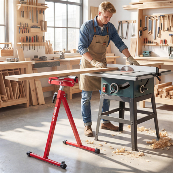 2件套重型金属折叠滚轮架，带边缘导轨便携式木工支架-红色-7