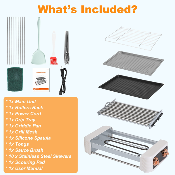 （自提可发加拿大，temu&tk下自提单）三合一电动香肠烤架，热狗滚轮配烧烤架和平底煎锅，3档温度调节，无烟室内外两用烤架，适用于香肠、培根、牛排、汉堡、煎饼-13