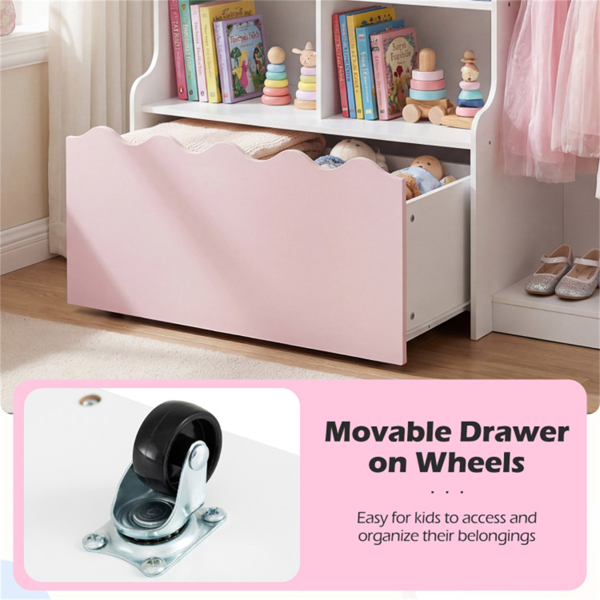 带储物柜和滚动抽屉的儿童衣架多功能儿童衣柜收纳器-8