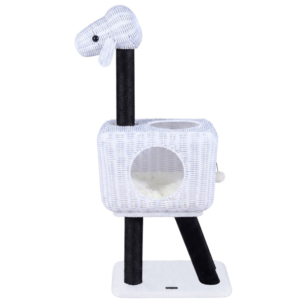 14×18.5×43" Lamb-Shaped Cat Tree with Rattan Condo & Sisal Scratching Posts Indoor Cat Tower-4