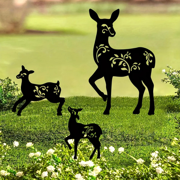 CIFbuy复古三件套黑色金属鹿园标桩 户外草坪装饰庭院艺术景观点缀家居礼物（TikTok、temu下自提）-4