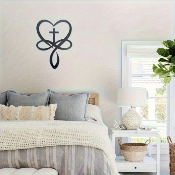CIFbuy 金属烤漆爱心十字架无限符号鱼形壁挂 基督教主题装饰墙饰（TikTok，temu 自提）-4