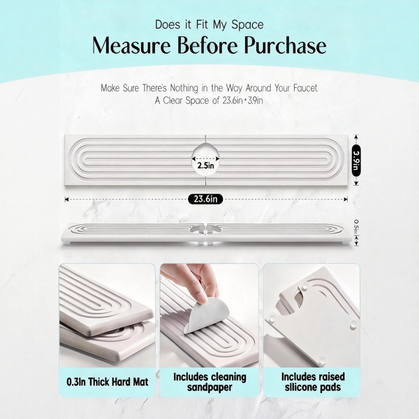 厨房水槽龙头垫 – 硅藻土吸水垫及水槽保护垫，防止潮湿 – 水槽防溅挡板吸水石托盘，适用于浴室台面-8