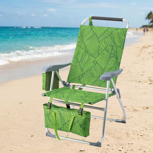 1pcs 座高17in 夏日棕榈 铝沙滩椅 带头部海绵 侧单肩带 二合一布杯托侧袋 底部收纳提包 牛津布无横杆七档调节猫爪扶手沙滩椅17"-1 62*99*100.5cm  120kg-13