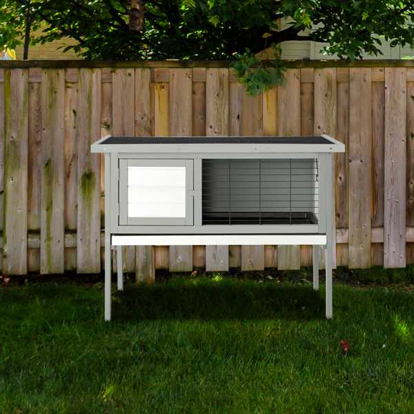 33.8in 高脚 可开屋顶 防水 黑色沥青屋顶 灰色 白色杉木 木鸡兔笼-11