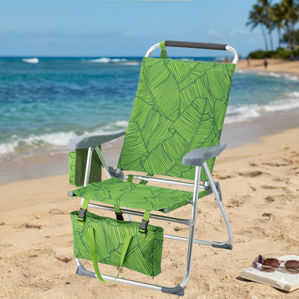 1pcs 座高17in 夏日棕榈 铝沙滩椅 带头部海绵 侧单肩带 二合一布杯托侧袋 底部收纳提包 牛津布无横杆七档调节猫爪扶手沙滩椅17"-1 62*99*100.5cm  120kg-12