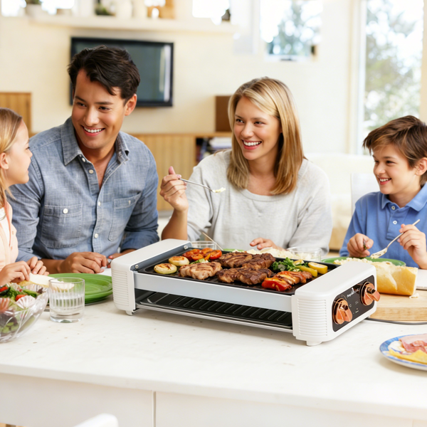 （自提可发加拿大，temu&tk下自提单）三合一电动香肠烤架，热狗滚轮配烧烤架和平底煎锅，3档温度调节，无烟室内外两用烤架，适用于香肠、培根、牛排、汉堡、煎饼-11