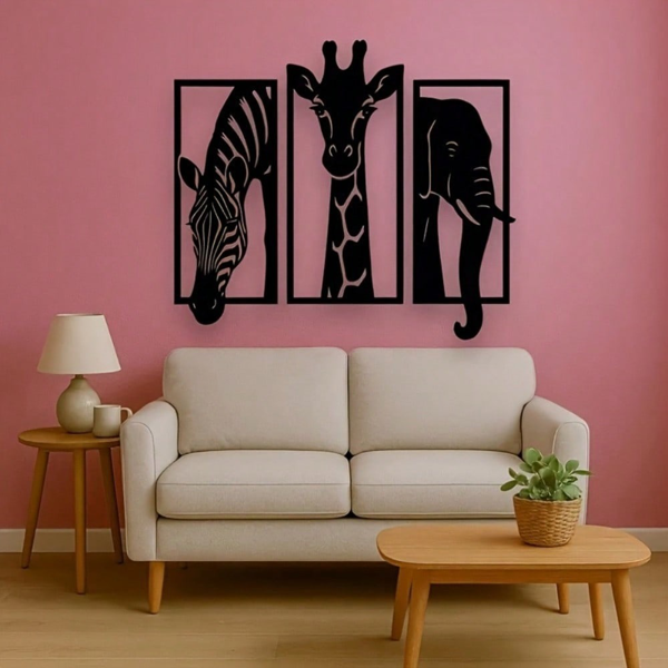 CIFbuy 金属烤漆非洲动物三联壁挂 斑马长颈鹿大象造型客厅墙面装饰（TikTok，temu 自提）-6