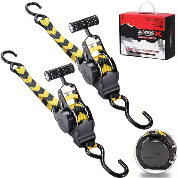 （正品）伸缩式棘轮绳（2条装）- 1英寸 X 119英寸（1155磅断裂强度）- 重型汽车自缩绳，适用于卡车、货运拖车、摩托车、电动车等-3