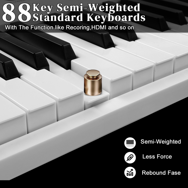GPP-106/BD-887 可折叠带蓝牙 88键半重锤键盘 带双X型支架 白色 电钢琴 美国-4