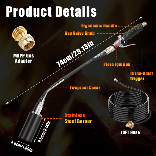 （自提可发加拿大，TK，temu请下自提单）180,000 BTU 丙烷喷枪除草器，配10英尺软管，3362℥ 高强度扳机启动喷枪，适用于除草、融冰、除雪、剥离油漆、沥青修补及户外烹饪-9