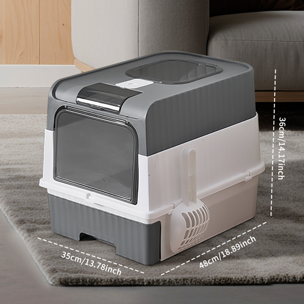 灰色魔方智能猫砂盆 - 解放双手，畅享纯净生活 | 自动清洁，静音设计，多猫家庭首选-1