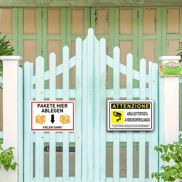 CIFbuy 复古反光铝制安全标志牌壁挂式双语标识家用商用监控警示牌耐候高可见度（TikTok、temu 下自提）-7