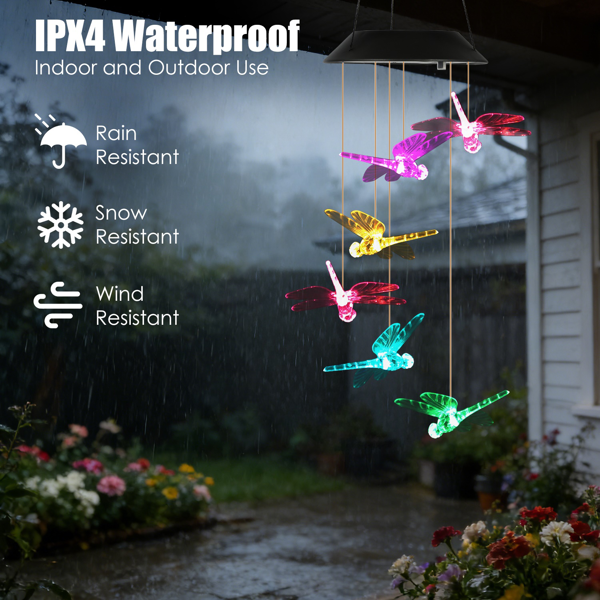 （自提可发加拿大，temu&tk下自提单）2件装太阳能蜻蜓风铃，变色LED风铃灯，IPX4级防水户外悬挂装饰，适用于花园、露台和庭院-8