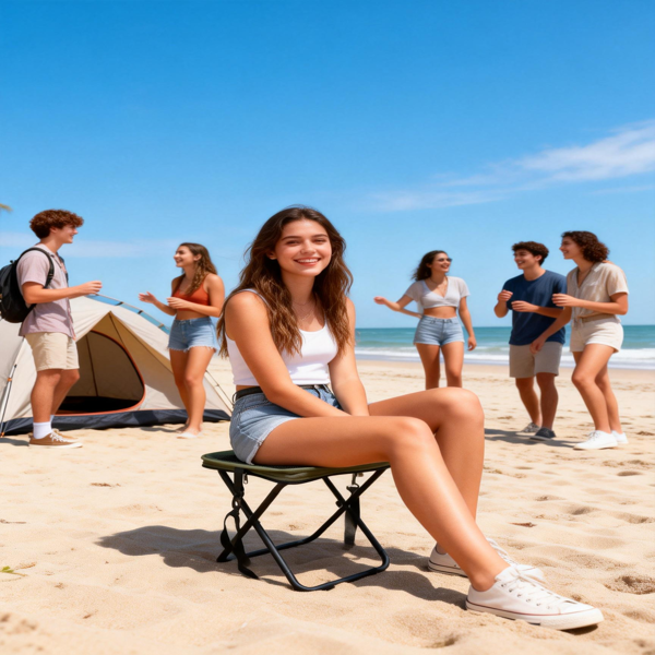 便携式可折叠背包凳，小巧可折叠凳子，可变成背包，登山徒步便携凳，带储物袋 - 真正解放双手，1件装，卡其色-4