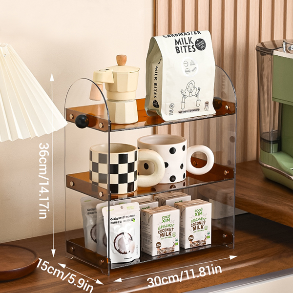 亚克力收纳架桌面分格多层置物架 棕色（不含抽屉）-4