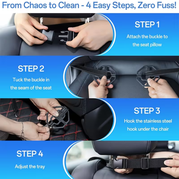汽车后座收纳袋,带可折叠桌面托盘,带触摸屏手机支架的悬挂储物袋,优质 PU 皮革材料,与大多数车辆兼容,内部汽车配件-8