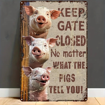 CIFbuy 幽默关门金属标牌乡村风趣味小猪花园庭院门廊铁艺挂饰（TikTok、temu pick-up service）