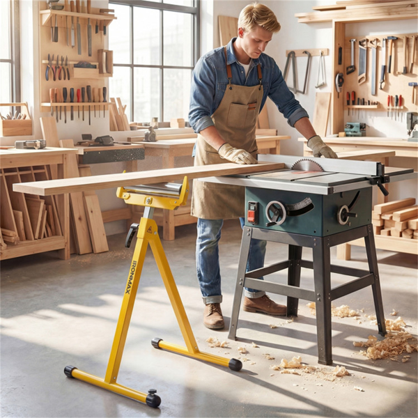 2件套重型金属折叠滚轮架，带边缘导轨便携式木工支架-黄色-7