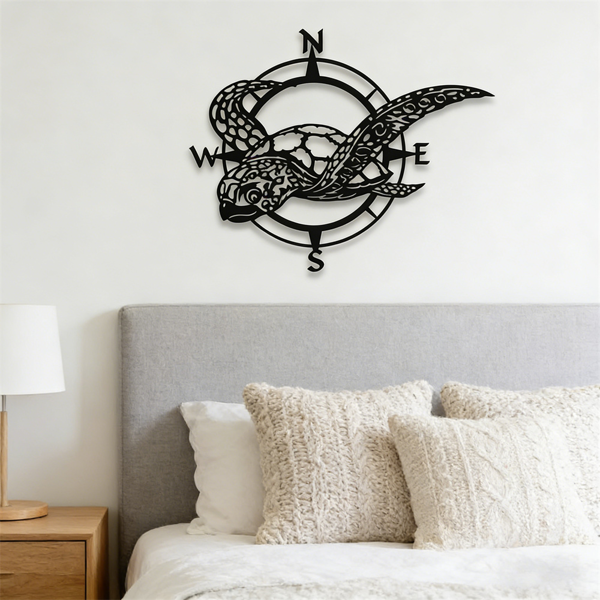 CIFbuy手工复古海龟航海指南针铁制墙壁装饰 客厅餐厅卧室厨房户外庭院海岸家居礼品（TikTok、temu下自提）-4