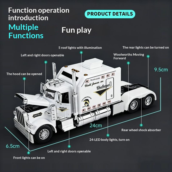 Semi Truck Toys for Boy Heavy Trucks,Metal Diecast Trucks Model Pull Back Cars with Light and Sound,Truck and Trailer Toys for Boys,Toy Trucks for Boys Age 4-8-7