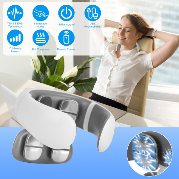 （自提可发加拿大，temu&tk下自提单）便携式带遥控加热颈部按摩器，采用TENS/EMS技术，配备8个按摩头，15分钟自动关机，带加热功能的电脉冲颈部按摩器，6种模式，20档强度，USB充电，便携式颈部疼痛缓解器-1