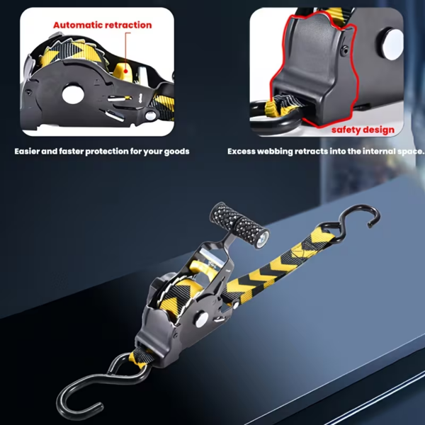 （正品）伸缩式棘轮绳（2条装）- 1英寸 X 119英寸（1155磅断裂强度）- 重型汽车自缩绳，适用于卡车、货运拖车、摩托车、电动车等-5