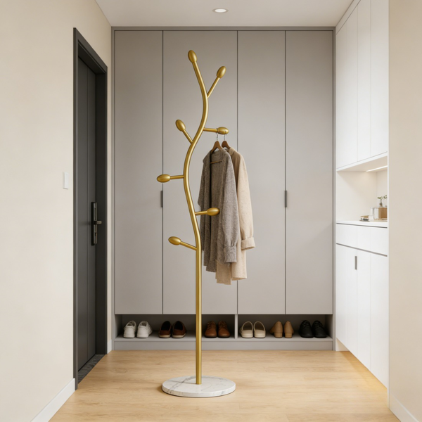 Clothing Rack, Golden Metal Freestanding Heavy Duty Clothes Rack with Marble Base, Multipurpose Garment Hanger for Bedroom, Hat, Scarf, Jacket-6
