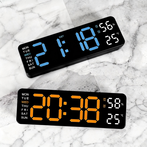 2026新款通用数字挂钟，大显示屏，LED灯，遥控器，倒计时，调光，夏令时，日期，星期，温度-5
