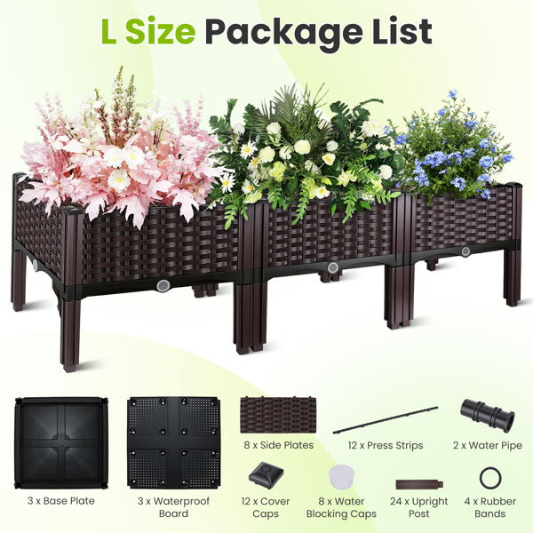（自提可发加拿大，temu&tk下自提单）高架花坛种植箱，3种尺寸可选，自浇灌式高架花坛，轻质PP材质种植容器，适用于蔬菜、香草、花卉，适合户外露台和阳台-大号-3