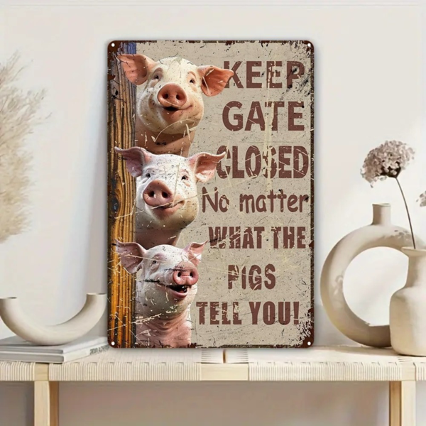 CIFbuy 幽默关门金属标牌乡村风趣味小猪花园庭院门廊铁艺挂饰（TikTok、temu pick-up service）-4