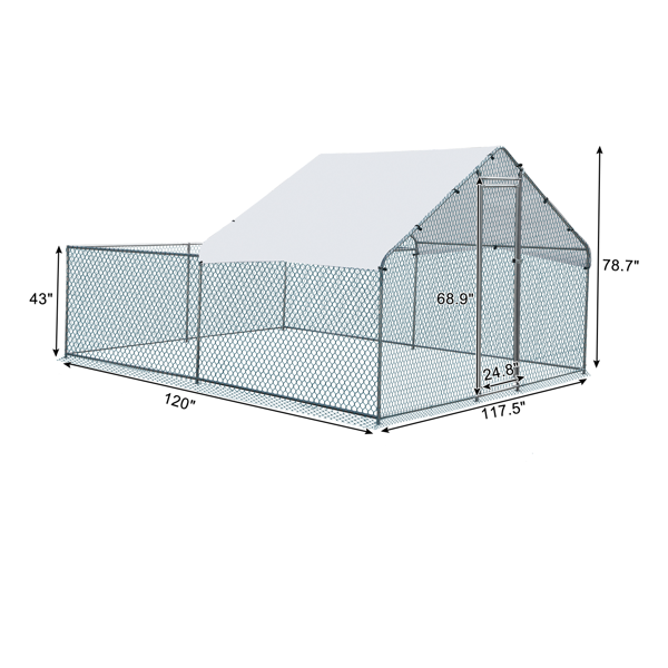 3*2*2/9.8*6.5*6.5ft 银色 尖顶顶部半开间 拼接 180gPE雨布 镀锌管 铁鸡兔笼-12